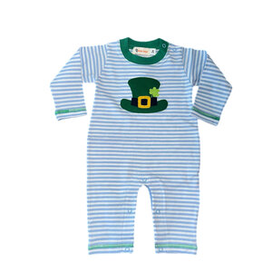 Luigi Hat w/Shamrock Blue Stripe Romper