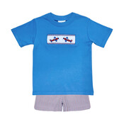 Zuccini Airplane Harry's Play Tee Periwinkle/Patriotic Stripe Seersucker Short Set