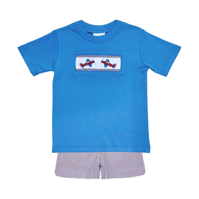 Zuccini Airplane Harry's Play Tee Periwinkle/Patriotic Stripe Seersucker Short Set