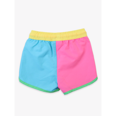 RuffleButts + RuggedButts Neon Color Block Dolphin Hem Swim Trunks