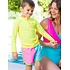 RuffleButts + RuggedButts Neon Color Block Dolphin Hem Swim Trunks