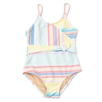 Shade Critters Surfer Stripe Ribbed Faux Wrap 1PC Swimsuit