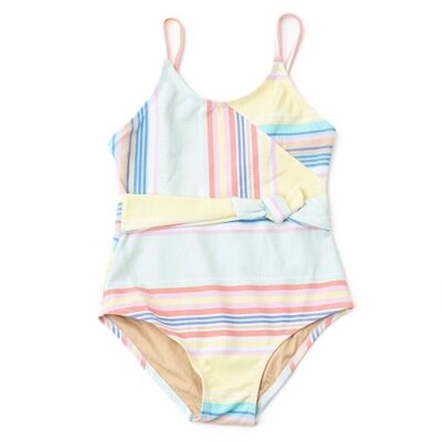 Shade Critters Surfer Stripe Ribbed Faux Wrap 1PC Swimsuit