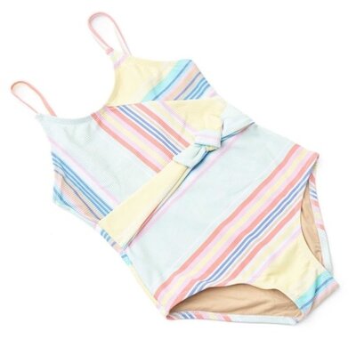 Shade Critters Surfer Stripe Ribbed Faux Wrap 1PC Swimsuit