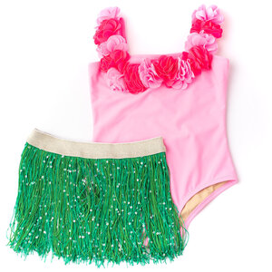 Shade Critters Pink Hula Lei 1PC Swimsuit & Fringe Skirt