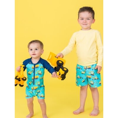 RuffleButts + RuggedButts Under Construction Boys Long Sleeve One Piece Rash Guard