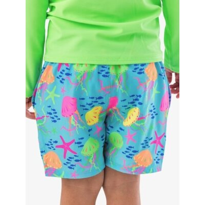 RuffleButts + RuggedButts Neon Jelly Time Performance Hybrid Swim Trunks