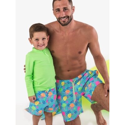 RuffleButts + RuggedButts Neon Jelly Time Performance Hybrid Swim Trunks