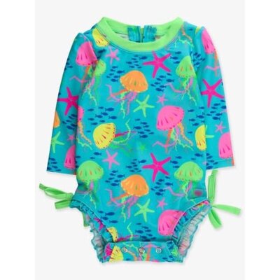 RuffleButts + RuggedButts Neon Jelly Time Long Sleeve One Piece Rash Guard