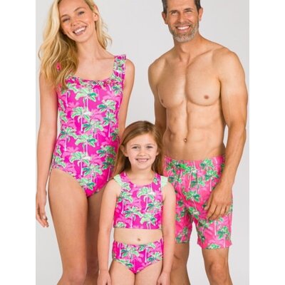 RuffleButts + RuggedButts Neon Palm Paradise Racerback Flutter Tankini 2PC Swimsuit