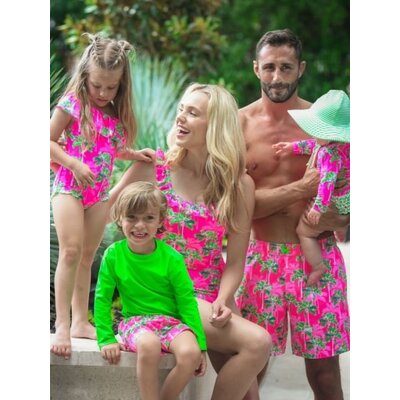 RuffleButts + RuggedButts Neon Palm Paradise Swim Trunks