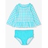 RuffleButts + RuggedButts *PRE-ORDER*Bright Aqua Gingham Scallop Hem Long Sleeve Rash Guard 2-Piece, with Signature Rear Ruffles