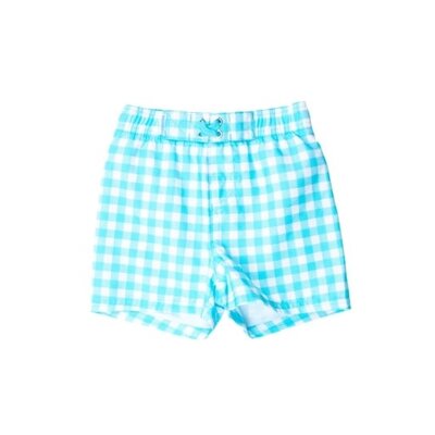 RuffleButts + RuggedButts *PRE-ORDER*Bright Aqua Gingham Swim Trunks