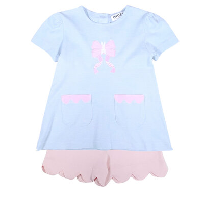 Ishtex Textile Products, Inc *PRE-ORDER*Bunny Girl's Shorts Set Light Blue Stripe