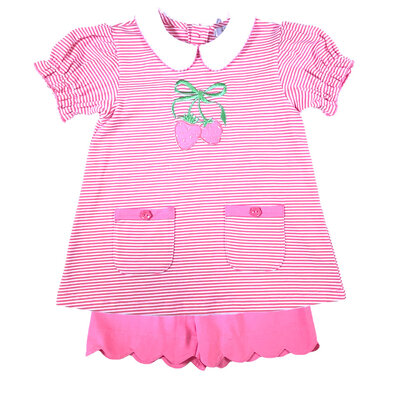 Ishtex Textile Products, Inc *PRE-ORDER*Strawberry Girl's Shorts Set Pink Stripe