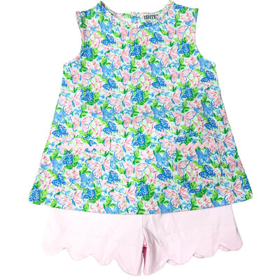 Ishtex Textile Products, Inc *PRE-ORDER*Butterfly Girl's Shorts Set Pink and Blue