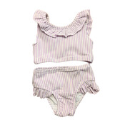 Lulu Bebe 2 Piece Lavender Striped Ruffled Girl Swim Suit