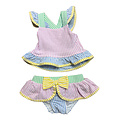 Lulu Bebe 2 Piece Multi Striped Ruffles Girl Swim Suit