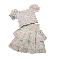 Lulu Bebe Spring Floral 2 PC Smocked Skirt Set