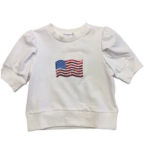 Lulu Bebe Flag White Puff Sleeve Shirt