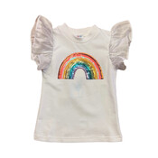 Lulu Bebe Sequin Rainbow White Flutter Sleeve Top