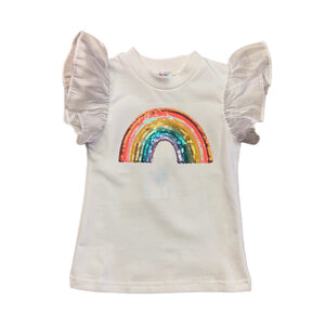 Lulu Bebe Sequin Rainbow White Flutter Sleeve Top
