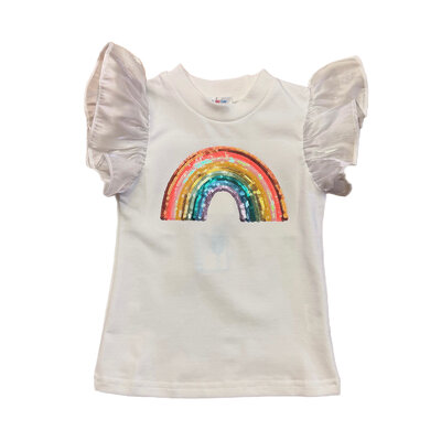 Lulu Bebe Sequin Rainbow White Flutter Sleeve Top