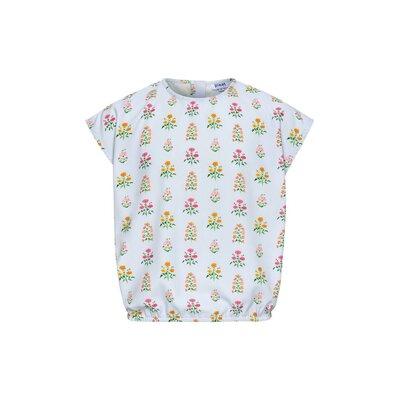 Pleat Collection Emma Top Blue Floral Block Print