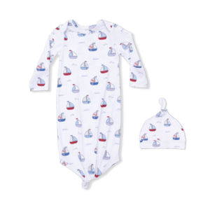 Angel Dear Bubbly Sailboats Blue - Knotted Gown and Hat