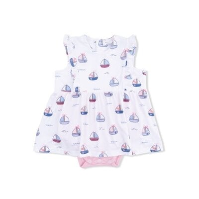 Angel Dear Bubbly Sailboats Pink - Ruffle Bodysuit Dress