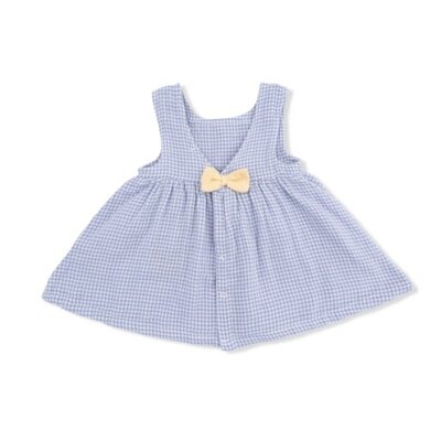 Angel Dear Micro Gingham Blue Blizzard - Infant Dress with Bow and Bloomer