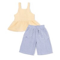 Angel Dear Micro Gingham Blue Blizzard - Peplum Tank with Wide Leg Pant