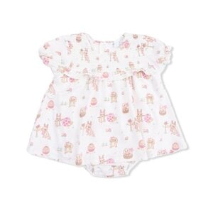 Angel Dear Easter Egg Hunt Pink - Smocked Ruffle Bubble with Skirt