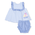 Angel Dear Bubbly Sailboat Stripe - Ruffle Top and Bloomer