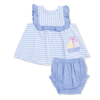 Angel Dear Bubbly Sailboat Stripe - Ruffle Top and Bloomer