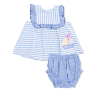 Angel Dear Bubbly Sailboat Stripe - Ruffle Top and Bloomer