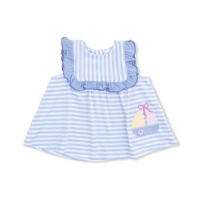 Angel Dear Bubbly Sailboat Stripe - Ruffle Top and Bloomer
