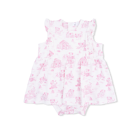 Angel Dear Puppy Toile Pink - Ruffle Bodysuit Dress