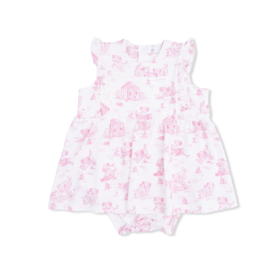 Angel Dear Puppy Toile Pink - Ruffle Bodysuit Dress