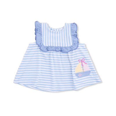 Angel Dear Bubbly Sailboat Stripe - Ruffle Top and Bloomer