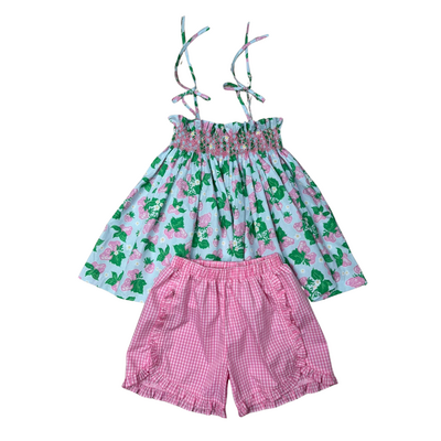 Whimsy Bay Strawberry Patch Smocked Short Set
