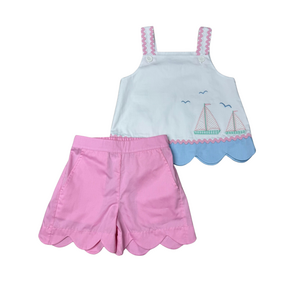 Whimsy Bay St John Sailboats Applique Short Set