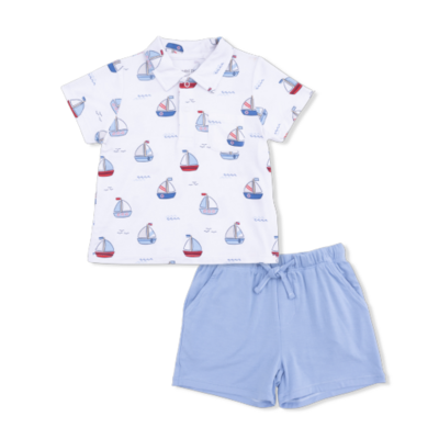 Angel Dear Bubbly Sailboats Blue - Polo with Casual Short