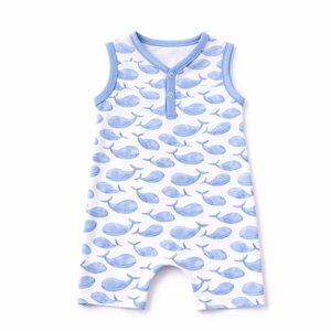 Magnolia Baby Azure Whales Print Short Playsuit Light Blue