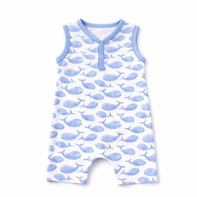Magnolia Baby Azure Whales Print Short Playsuit Light Blue
