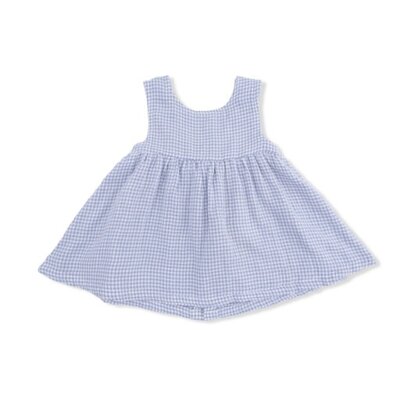 Angel Dear Micro Gingham Blue Blizzard - Infant Dress with Bow and Bloomer