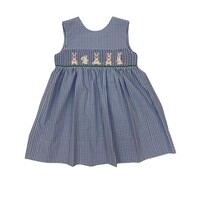 Delaney Smocked Bunny New Blue Gingham Knit Cross Back Jumper