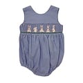 Delaney Smocked Bunny New Blue Gingham Knit Cross Back Bubble