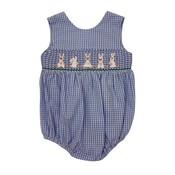 Delaney Smocked Bunny New Blue Gingham Knit Cross Back Bubble