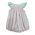 Delaney Pink Gingham White Eyelet Smocked Angel Wing Bishop Bubble